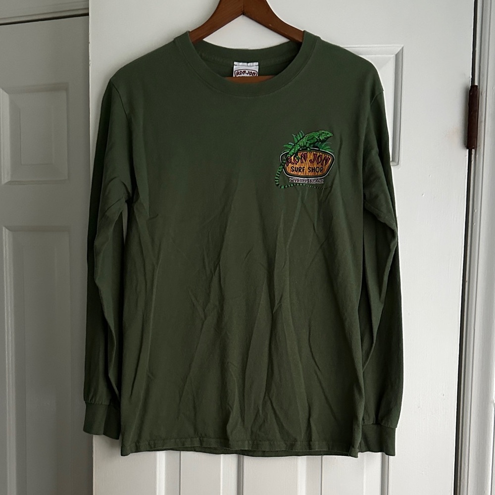 Ron Jon Olive Green Long Sleeve Tee with Lizard Graphic